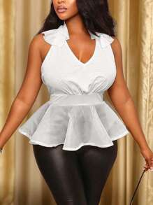 BamGleam Retro Revival Tank TopSexy V-Neck Ruffled Strap Slim Fit Flare Hem Day-To-Night VersatileOutfits #RetroChic #TankTopEssentials(Sage Green/Sand Dune/Terracotta) - White - View 8