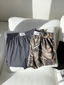 Comfortcana 2 件女士宽松字母印花休闲短裤，春夏 - 彩色 - 查看 4