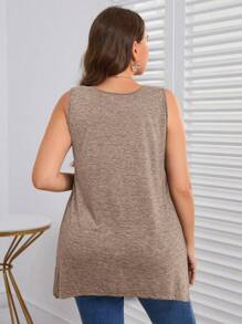 EMERY ROSE Plus Size Solid Color Simple Fashionable Camisoles & Tanks, Suitable For Summer - Mocha Brown - View 2