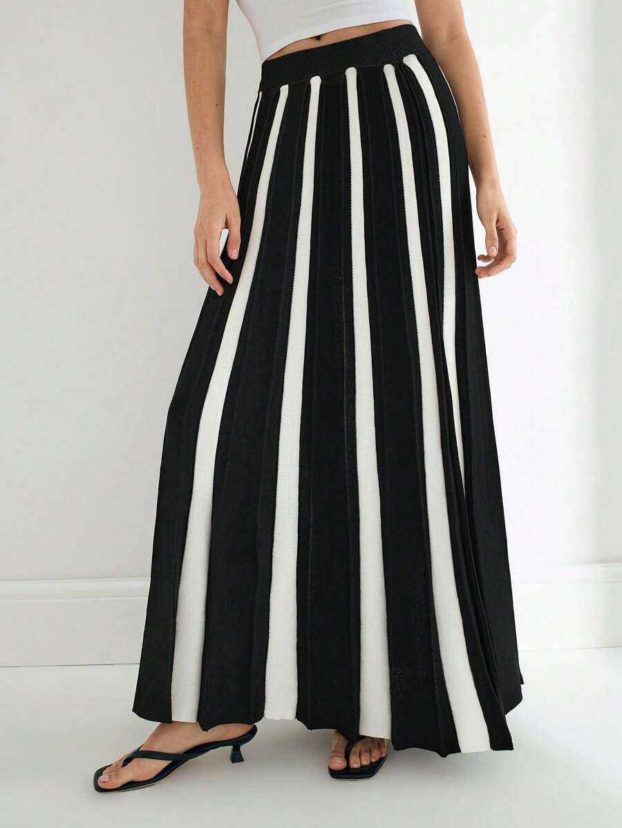 Maija Women Striped Long Casual Knit Skirt