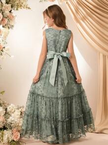 Tween Girl Princess Midiklänning i spets, Pianoframträdande högtidskläder, Cellokonsertklädsel, Födelsedagsfest Nyankomst - Grön - Visa 2