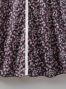 Vestido largo con adorno de encaje con motivos florales y de espiga de trigo para niña pequeña para uso diario, conjunto a juego madre-hija (se venden 3 piezas por separado)