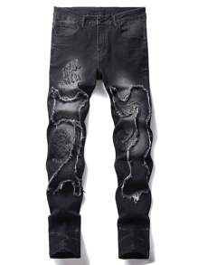 Manfinity LEGND Men's Casual Jeans With Pockets And Frayed Hem, Design - Black - View 1