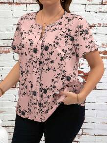 SHEIN Clasi Plus Size Casual Floral Allover Print Short Sleeve Shirt