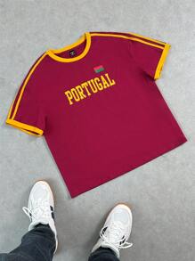 Manfinity VCAY Tricou decupat cu mânecă scurtă, unisex, casual, cu imprimeu cu litere, mozaic, cu gât rotund, potrivit pentru purtarea de zi cu zi
