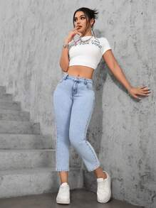 SHEIN EZwear Jeans de moda minimalista para mujer, apropiados para el verano