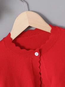 SHEIN Elladie kids 年轻女孩纯色开衫，适合夏季的简约风格 - 紅色 - 查看 6