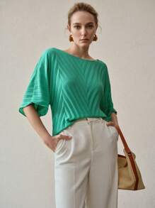 MOTF PREMIUM SOLID BATWING SLEEVE PLEATED BLOUSE,CHIC BLOUSE - Green - View 3