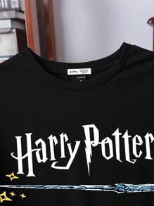 HARRY POTTER X SHEIN Men's Casual Letter & Magic Wand Print Short Sleeve T-Shirt, Summer