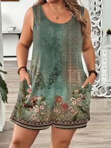 EMERY ROSE Mono casual de talla grande con estampado floral vintage