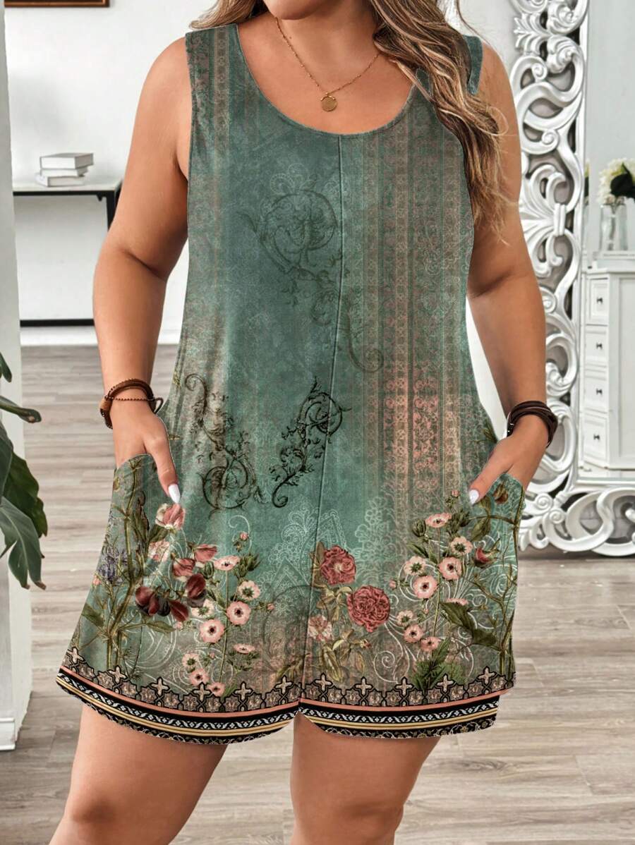 EMERY ROSE Mono casual de talla grande con estampado floral vintage