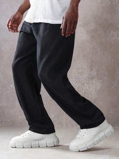 SUMWON Regular Fit Corduroy Pants With Draw Strings,Men's Dark Brown Loose Fitting Casual Pants | Fashion Sports Style | Comfortable And Breathable Fabric, Suitable For Daily Wear | Modern Cut Design, Perfect For Various Occasions | Easily Paired With Sneakers And Casual Tops.
