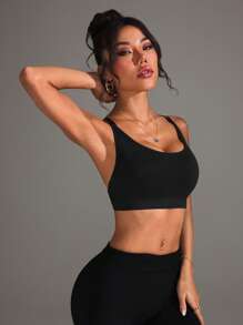 SHEIN Sports Women Seamless Black Sports Bra - Black - View 6