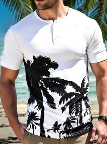 Genlund 男士休闲棕榈树印花 T 恤 男士沙滩上衣 男士 T 恤 休闲男士服装 男士 T 恤套装 - 白色 - 查看 5