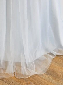 优雅蕾丝撞色网眼吊带连衣裙，适合伴娘、花童、舞会、婚礼、生日派对、少女 - 藍白色 - 查看 4