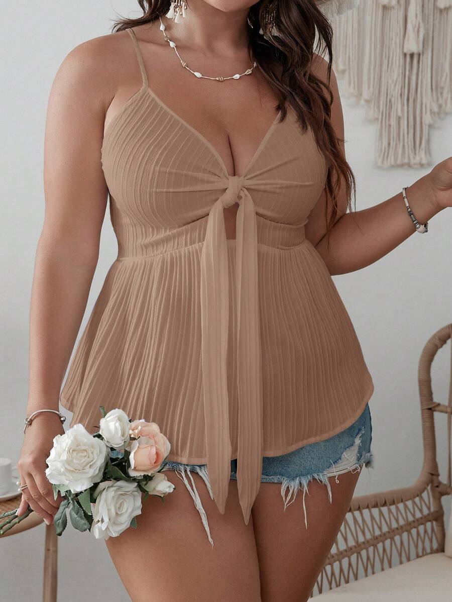 SHEIN VCAY 正面加结荷叶边吊带夏季上衣