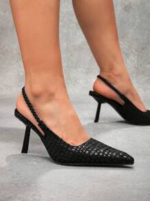 CUCCOO SZL 女士石纹尖头细高跟凉鞋，性感黑色，适合夜店派对、职场通勤，百搭