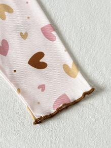 SHEIN Playful Pals 2件套女婴0-3岁新款可爱休闲日常印花圆领罗纹针织长袖上衣和修身长裤套装，四季家居服 - 彩色 - 查看 7