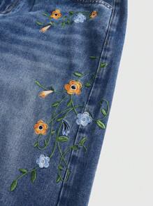 ROMWE MEN Street Life Pantalones cortos de mezclilla tipo bermuda casuales con bordado floral en el bolsillo para hombre