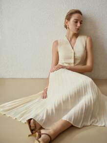 MOTF PREMIUM Vestido con cremallera y pliegues - Albaricoque - Ver 7