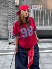 Coolane Kids Teen Girls Spring/Summer Streetwear Digital Printed Round Neck Short Sleeve Casual Red T-Shirt,Parent-Child Clothing - Burgundy - View 4