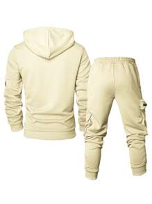 Manfinity Homme 2pcs Men's Hooded Long Sleeve Sweatshirt And Long Pants Set - Apricot - View 2