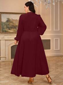 Al Najma Plus Size Women Plant Embroidery Patchwork Lantern Sleeve Arabic Style Dress, Modest Kaftan