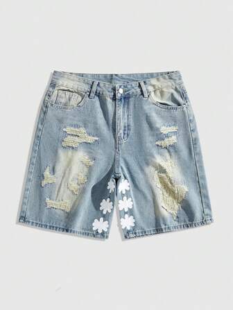 Street Life Pantalones cortos de mezclilla con acabado vintage desgastado para hombres, apropiados para usar diariamente