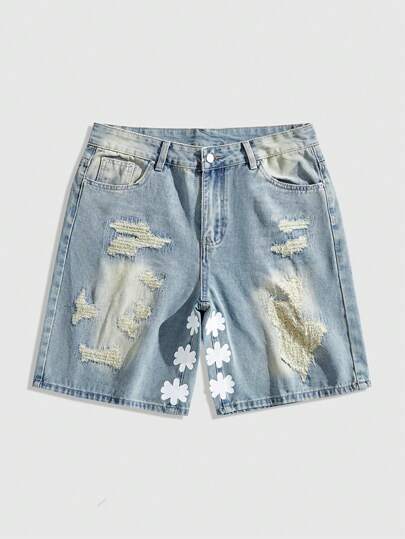 Street Life Shorts en jean vintage avec finition délavée pour hommes, convient pour un port quotidien
