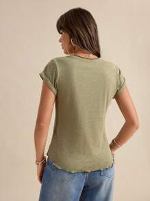 Wildy 西部服饰女装音乐会女装夏季竹纤维荷叶边下摆休闲短袖上衣