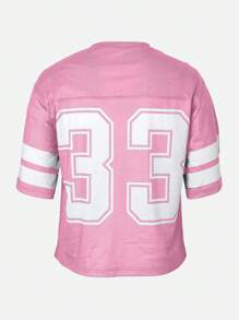 Manfinity Dauomo Men's Summer Casual Contrast Color Striped Numerical Print T-Shirt, 2000s Style - Pink - View 2