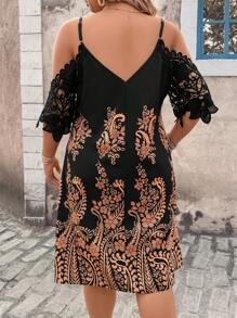 Breezaya 大码 V 领蕾丝袖连衣裙