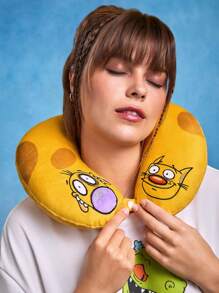 Nick 90s X SHEIN Cute Cartoon Embroidery U-Shaped Neck Pillow, Soft Material, Essential For Travel, Office, Outdoor