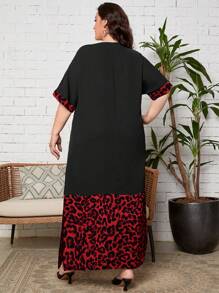 EMERY ROSE 大码休闲豹纹拼布连衣裙