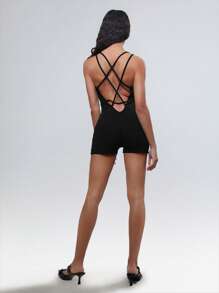 TRNVIE 女士纯色休闲交叉后背紧身连体衣