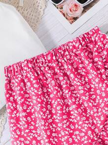Teen Girl Solid Color Sleeveless Tank Top And Ditsy Floral Mini Skirt 2 Pieces Set