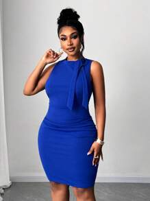 Maweii Plus Size Women Elegant Bodycon Sleeveless Mini Dress - Blue - View 1