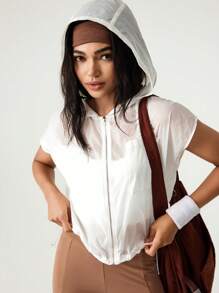 Hanevo Summer New Casual Hooded Zip-Up Ladies Shirt - Apricot - View 5