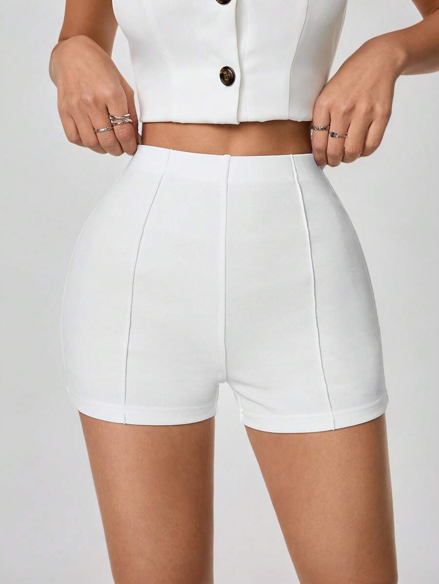 SHEIN PETITE Summer Women's High Waist White Shorts Basic Leggings,Petite Women Night Sexy - White - View 1