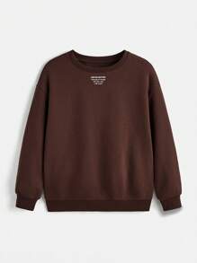 SHEIN Women Slogan Print Crew Neck Loose Fit Long Sleeve Sweatshirt , Graduation, Teacher For Women, Back To School - Brown - View 1
