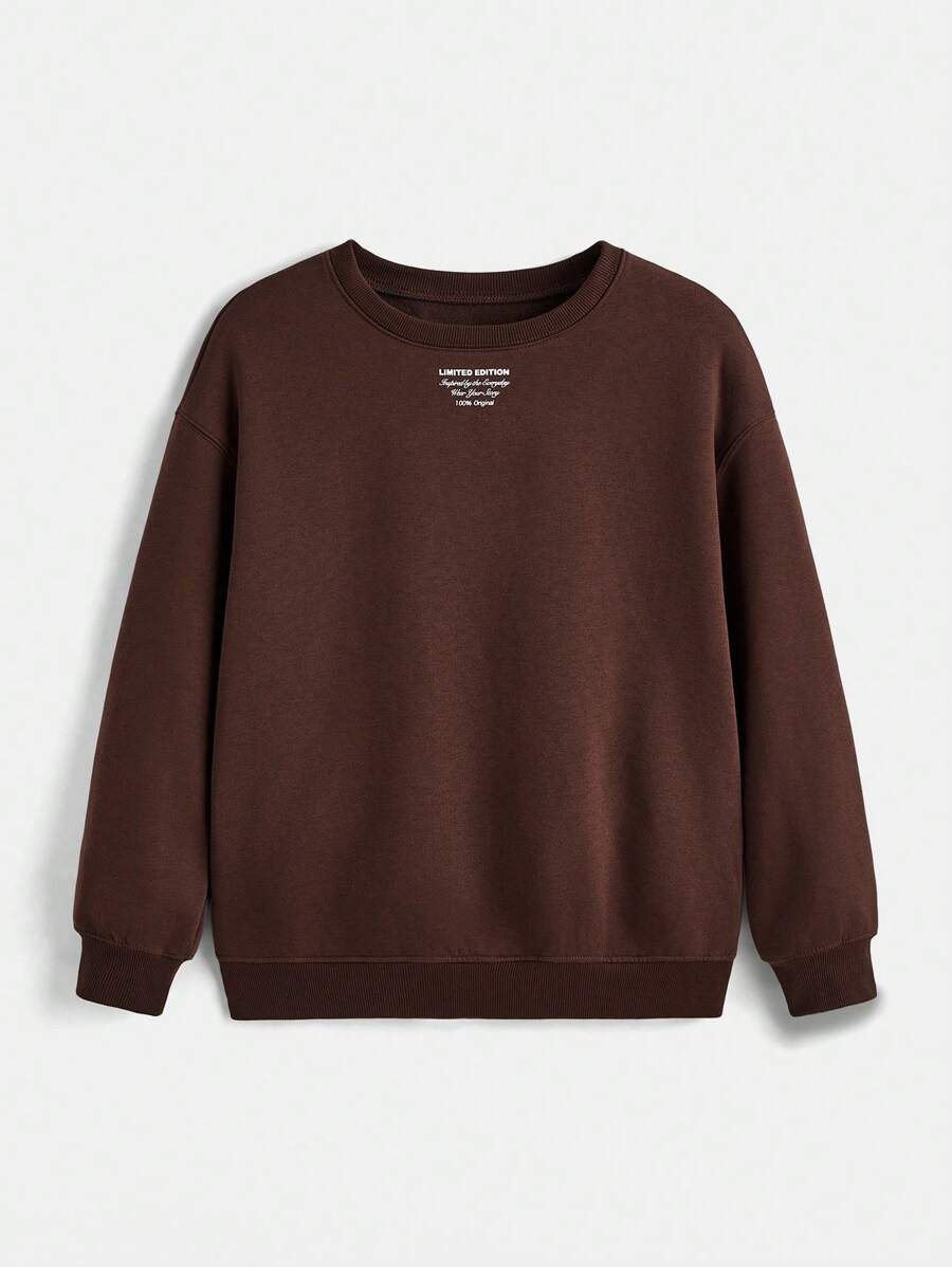 SHEIN Women Slogan Print Crew Neck Loose Fit Long Sleeve Sweatshirt , Graduation, Teacher For Women, Back To School - Brown - View 1