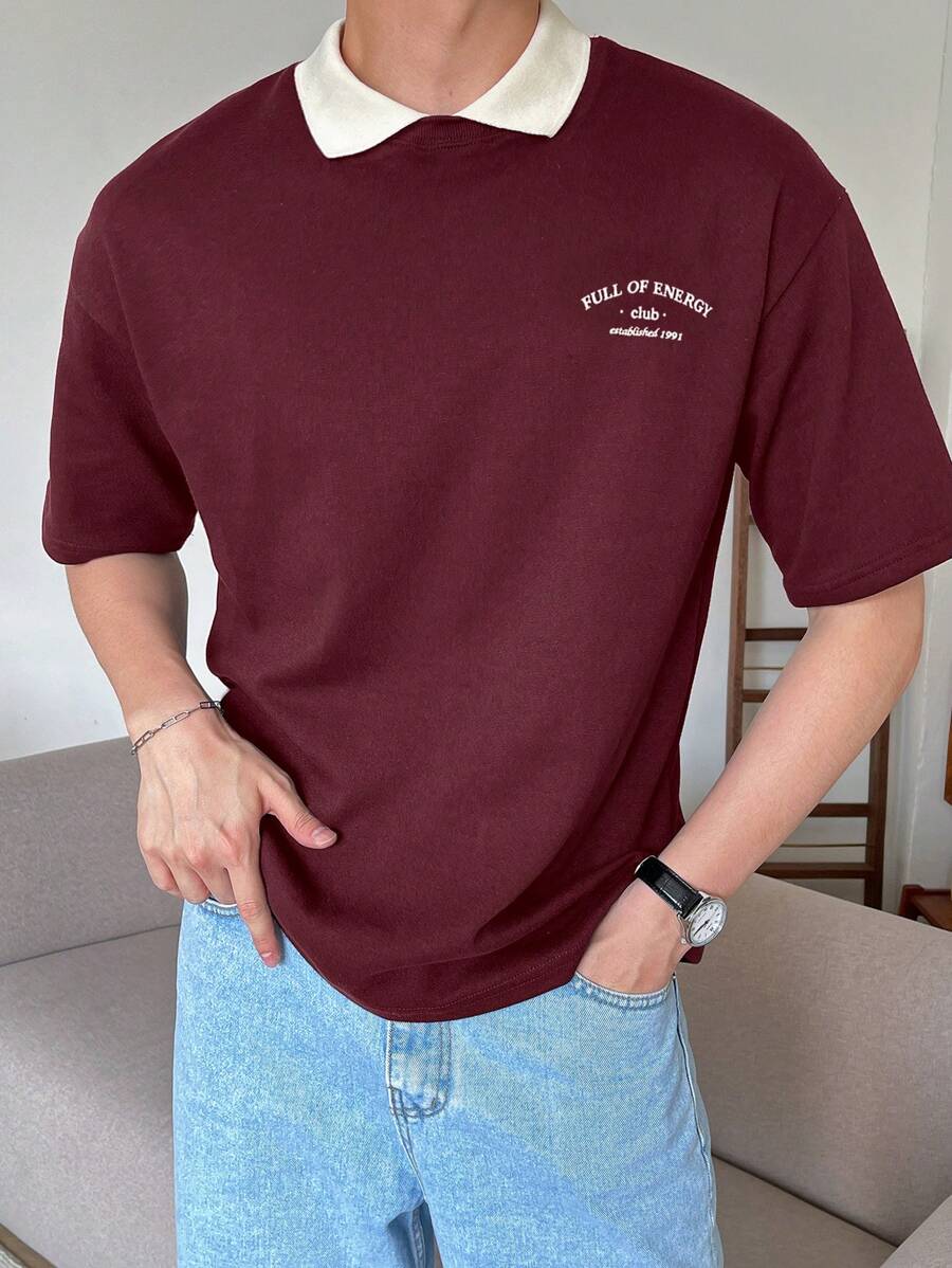 DAZY 男士字母印花红色短袖T恤，夏季