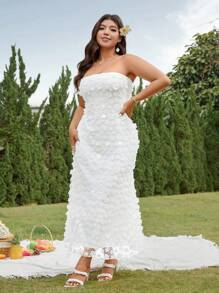 SHEIN Belle Abito da donna taglie forti in 2 pezzi, con jacquard, senza spalline, con scialle, elegante per matrimoni primaverili e feste