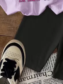 SHEIN Leap Crew 2 件套青少年女孩休闲简约短袖 T 恤和短裤套装，适合夏季