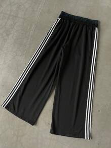 Manfinity Sporsity 3pcs/Set Men's Casual Sports Striped Double Layer Elastic Waist Wide Leg Sweatpants, Autumn Going Out Street Wear Drawstring Color Block Sweatpants, For Husband, Boyfriend Gifts, Men Sets Pants