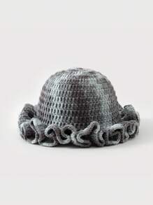 Chapeau tricoté fait main pour femme avec motif tie-dye froissé et bords ondulés
