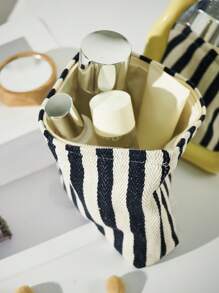 Striped Letter Design Cosmetic Bag, Large Capacity Portable Makeup Pouch For Daily Use