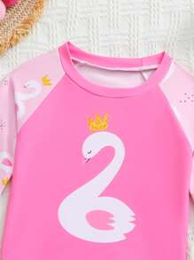 Baby Girl 2pcs Swimsuit Set, Printed Top And Printed Bottoms, Exposed Seam, Separate Pieces - Multicolor - View 4