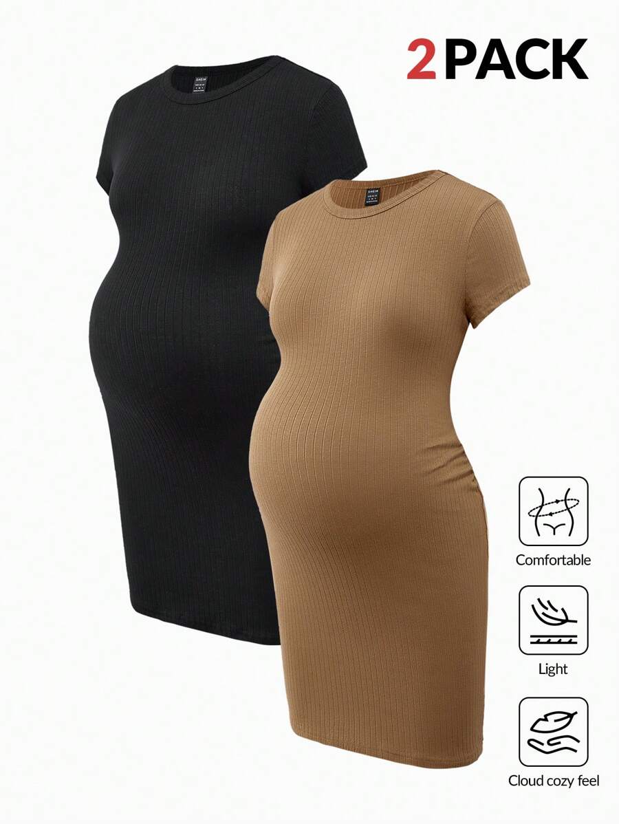 SHEIN Maternity Simple Solid Color Form-Fitting Casual Dress Spring Women's Clothing