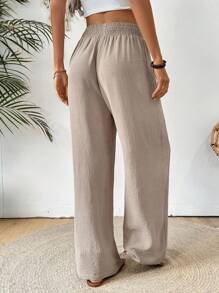 Chiquease Women's French Minimalist Solid Color Woven Loose Elastic Waist Pocket Pants, New Summer Style - Brown - View 2